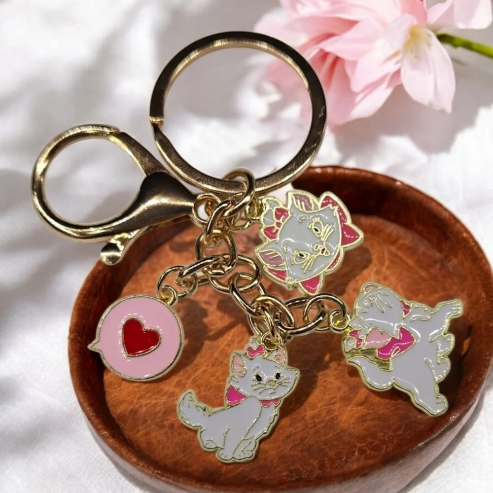 Marie Cat Keychain Disney Aristocats Enamel Bag Charm Key Ring Parisian Chic